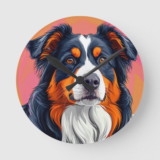 Australischer Schäferhund Runde Wanduhr (Vorderseite)