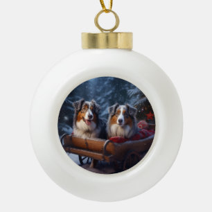 Australischer Schäferhund Schneebedeckter Schlitte Keramik Kugel-Ornament
