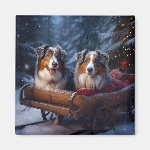 Australischer Schäferhund Schneebedeckter Schlitte Magnet