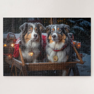 Australischer Schäferhund Schneebedeckter Schlitte Puzzle