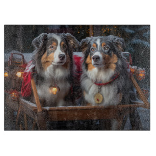 Australischer Schäferhund Schneebedeckter Schlitte Schneidebrett