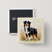 Australischer Schäferhund Schwarz Tricolor Aussie Button (Vorne & Hinten)