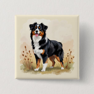 Australischer Schäferhund Schwarz Tricolor Aussie Button