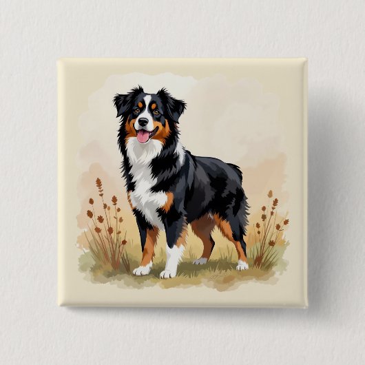 Australischer Schäferhund Schwarz Tricolor Aussie Button (Vorderseite)