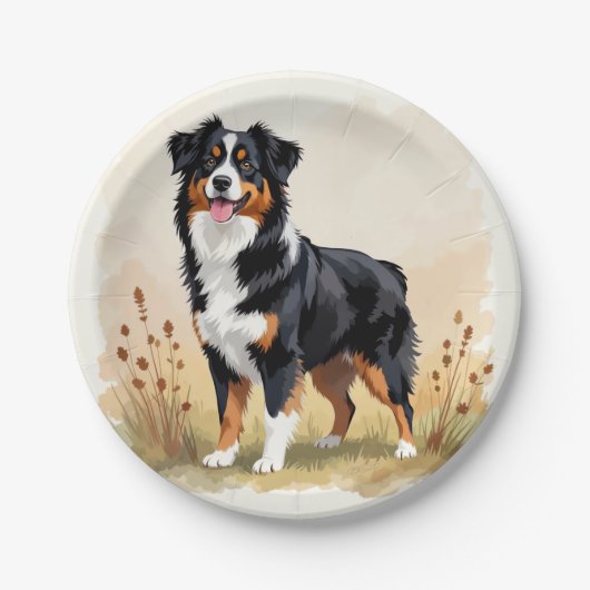 Australischer Schäferhund Schwarz Tricolor Aussie Pappteller (Vorderseite)