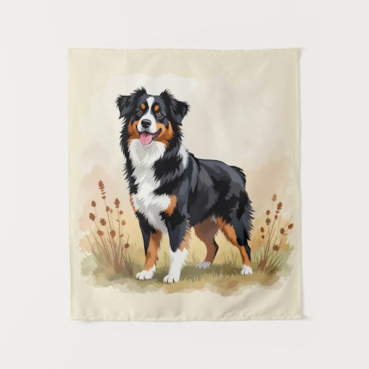 Australischer Schäferhund Schwarz Tricolor Aussie Wandteppich (Vorderseite)