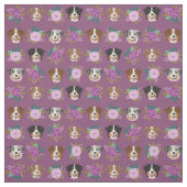 Australischer Schäferhund sieht sich lila Blumen g Stoff (Muster)