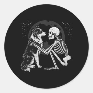 Australischer Schäferhund Skelett Mond Halloween H Runder Aufkleber