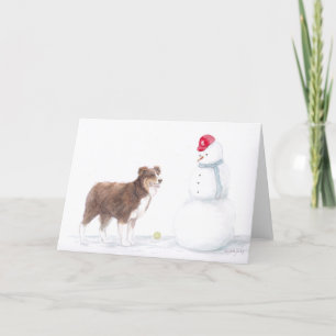Australischer Schäferhund & Snowman Dog Art Grußwa Karte