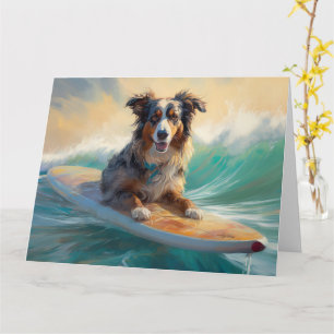 Australischer Schäferhund Strand Surfen Malerei Karte