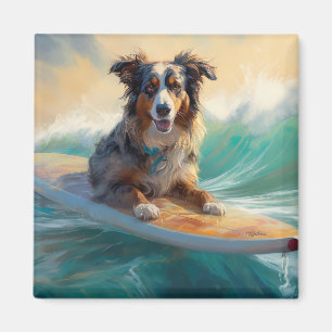 Australischer Schäferhund Strand Surfen Malerei Magnet