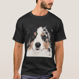 Australischer Schäferhund-Tuschemalerei Nahaufnahm T-Shirt