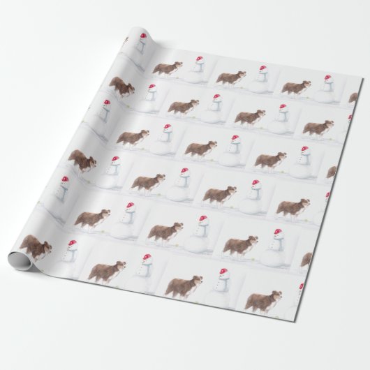 Australischer Schäferhund und Snowman Dog Art Wrap Geschenkpapier (Ungerollt)