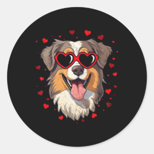 Australischer Schäferhund Valentine Heart Niedlich Runder Aufkleber