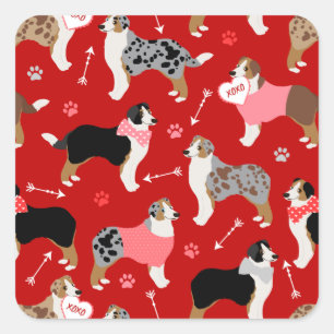 Australischer Schäferhund Valentine Pattern Squar Quadratischer Aufkleber