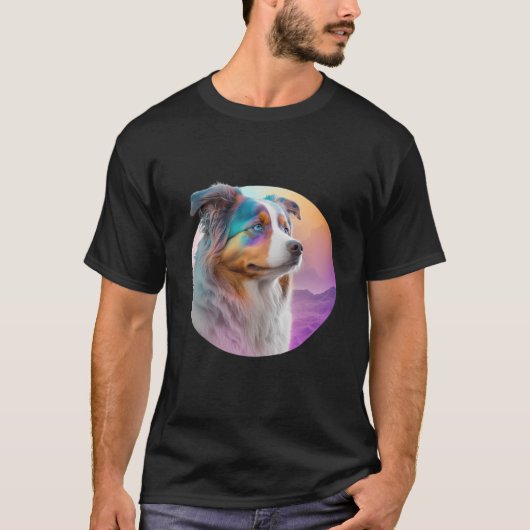 Australischer Schäferhund Vaporwave Retrowave Ästh T-Shirt (Vorderseite)