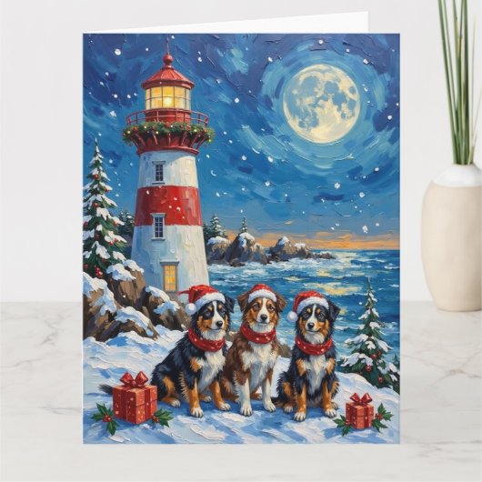Australischer Schäferhund Weihnachts Leuchtturm Ur Karte (Vorderseite)