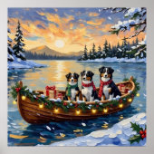 Australischer Schäferhund Weihnachtsboot Urlaub Poster (Vorne)