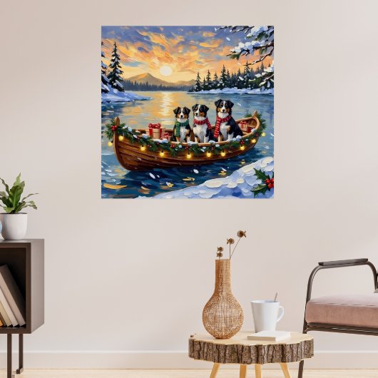 Australischer Schäferhund Weihnachtsboot Urlaub Poster (Wohnzimmer 3)
