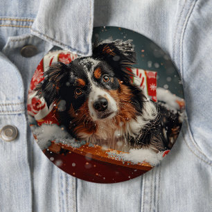 Australischer Schäferhund Weihnachtsfest Button