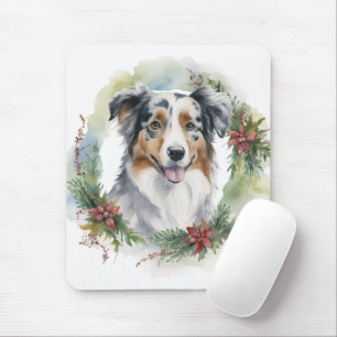 Australischer Schäferhund Weihnachtskranz Festlich Mousepad