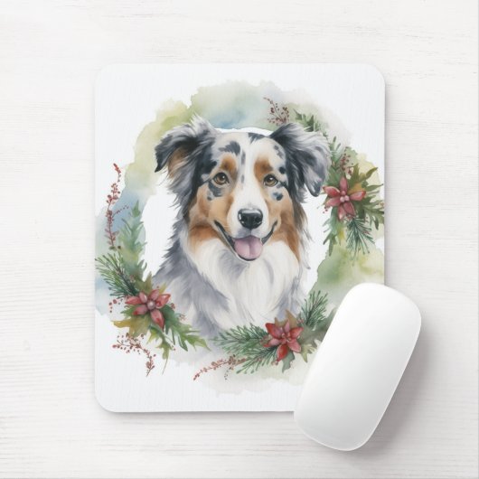 Australischer Schäferhund Weihnachtskranz Festlich Mousepad (Mit Mouse)