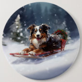 Australischer Schäferhund Weihnachtsschnee im Wint Button (Vorderseite)
