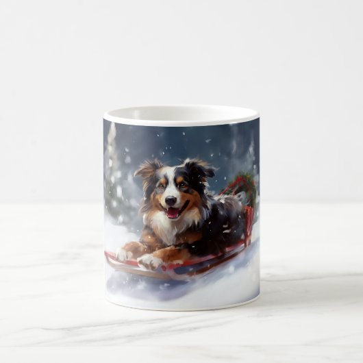 Australischer Schäferhund Weihnachtsschnee im Wint Kaffeetasse (Mittel)