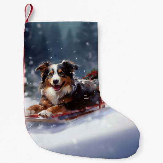 Australischer Schäferhund Weihnachtsschnee im Wint Kleiner Weihnachtsstrumpf (Vorderseite)