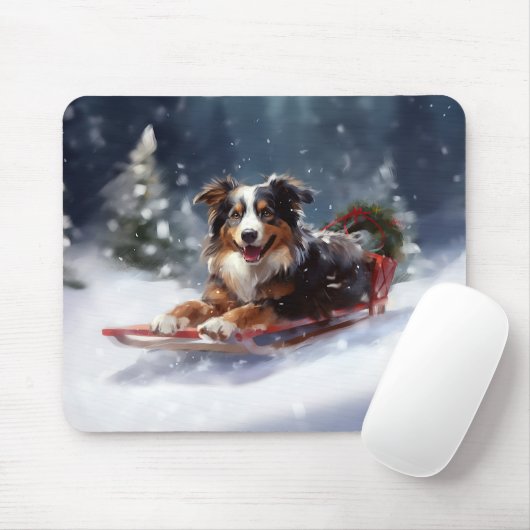 Australischer Schäferhund Weihnachtsschnee im Wint Mousepad (Mit Mouse)