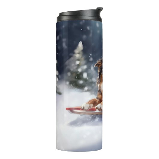Australischer Schäferhund Weihnachtsschnee im Wint Thermosbecher (Nach links gedreht)
