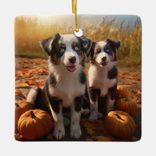 Australischer Schäferhund Welpe Autumn Delight Pum Keramikornament (Vorderseite)