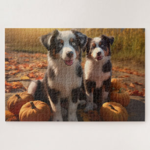 Australischer Schäferhund-Welpe Herbstfreude Kürbi Puzzle