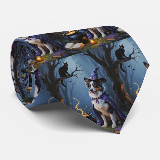 Australischer Schäferhund Whimsical Halloween Male Krawatte (Gerollt)