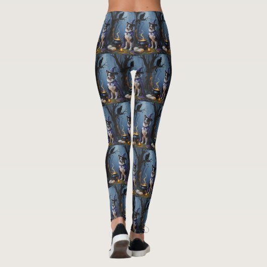 Australischer Schäferhund Whimsical Halloween Male Leggings (Rückseite)