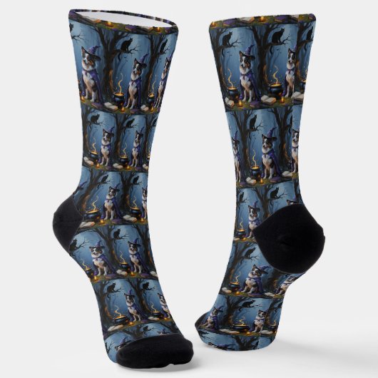 Australischer Schäferhund Whimsical Halloween Male Socken (Gewinkelt)