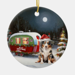 Australischer Schäferhund-Wohnwagen-Weihnachtsaben Keramik Ornament