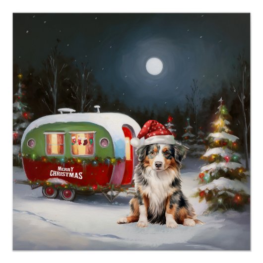 Australischer Schäferhund-Wohnwagen-Weihnachtsaben Poster (Vorderseite)