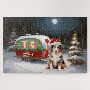 Australischer Schäferhund-Wohnwagen-Weihnachtsaben Puzzle
