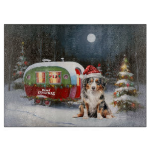 Australischer Schäferhund-Wohnwagen-Weihnachtsaben Schneidebrett