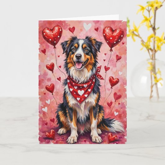 Australischer Schäferhund zum Valentinstag mit Her Karte (Gelbe Blume)