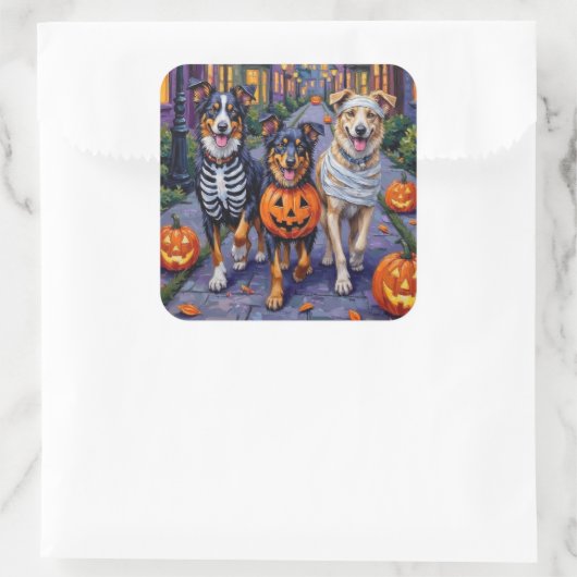 Australischer Schäfertrick-oder-Treating zu Hallow Quadratischer Aufkleber (Tasche)