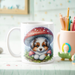 Australischer Schäferwelpe unter Mushroom Umbrella Kaffeetasse