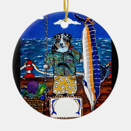 Australischer Schepherd Marlin Fishing Keramik Ornament (Vorne)