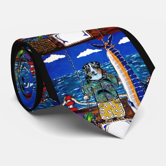 Australischer Schepherd Marlin Fishing Krawatte (Gerollt)