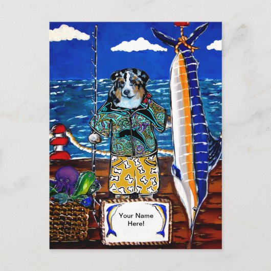Australischer Schepherd Marlin Fishing Postkarte (Vorderseite)