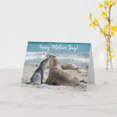 Australischer Seelion und niedliches Baby, Muttert Karte (Gelbe Blume)