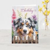 Australischer Shepherd Garden Fence Birthday Karte (Gelbe Blume)