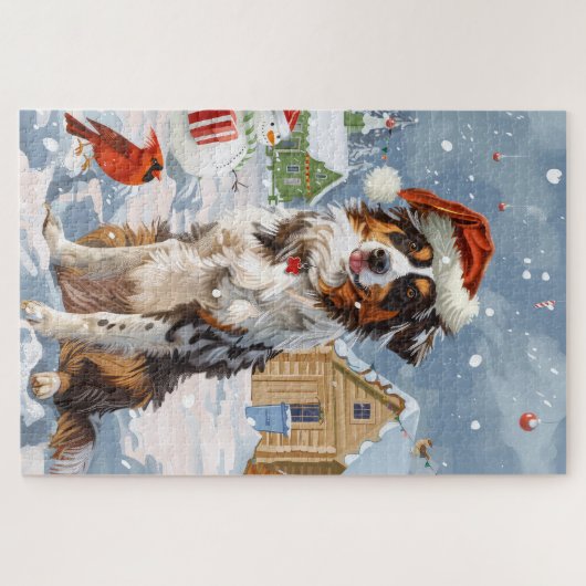 Australischer Shepherd Winter Wonderland Weihnacht Puzzle (Horizontal)