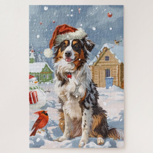 Australischer Shepherd Winter Wonderland Weihnacht Puzzle (Vertikal)